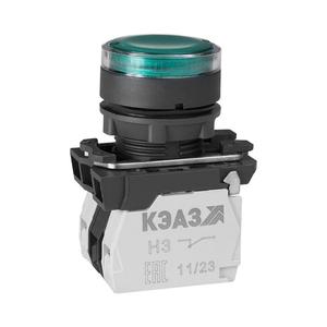 Кнопка КМЕ4111мЛ-220В-зеленый-1но+1нз-цилиндр-индикатор-IP40 КЭАЗ 280751