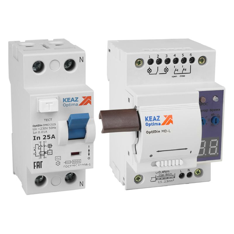 Моторпривод OptiDin MD-L-УХЛ4 + ВДТ без защиты от сверхтоков OptiDin DM63-2225-A-УХЛ4 (2P 25 30mA) КЭАЗ 361842