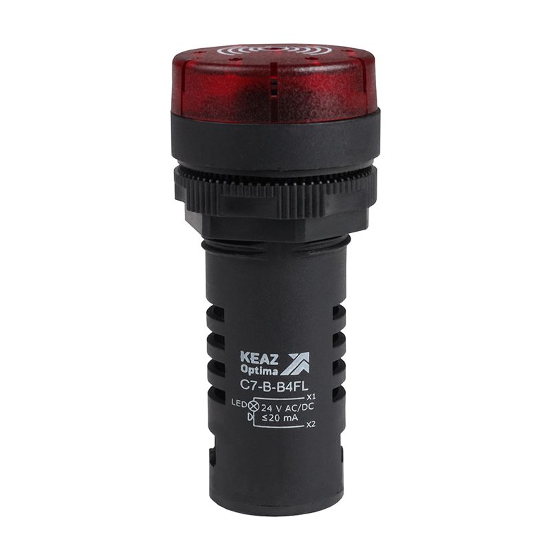 Зуммер с непрерывным сигналом OptiSignal Compact D22 С7-B-M4CL красн. с подсветкой 230В AC/DC КЭАЗ 362178