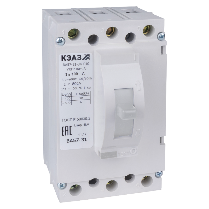 Выключатель автоматический 3п 63А 400Im 40кА ВА57-31-340010 УХЛ3 АЭС 690В AC КЭАЗ 120711