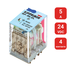 4-конт. реле, 24VDC, ток 5А, LED-индикатор