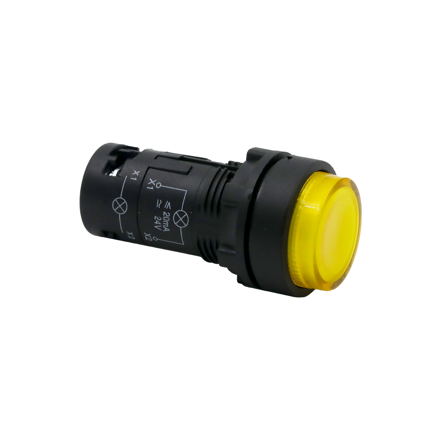 Кнопка желтая выступающая с подсветкой, 1NO, 24V AC/DC, IP54, пластик