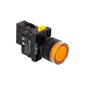 Кнопка желтая с подсветкой, 1NO, 220V AC/DC, IP54, пластик