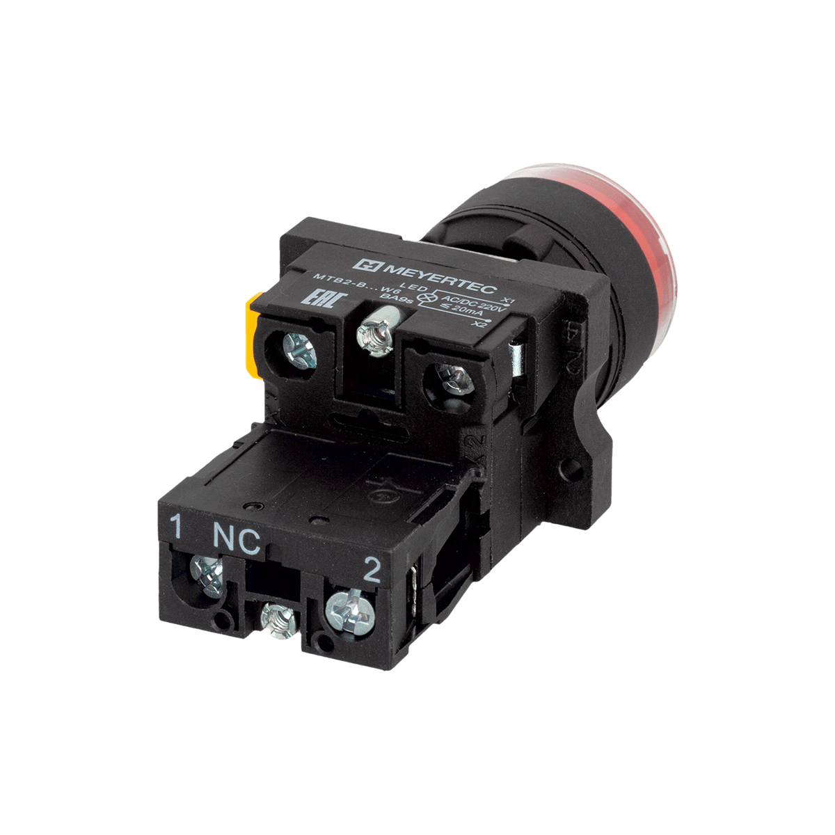 Кнопка красная с подсветкой, 1NС, 220V AC/DC, IP54, пластик