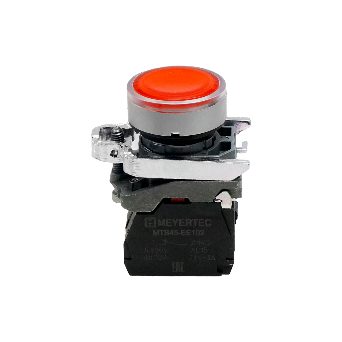Кнопка красная с подсветкой, 1NС, 220V AC/DC, IP65, металл