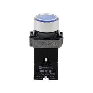 Кнопка плоская синяя с подсветкой, 220V AC/DC, 1NO, IP67, металл