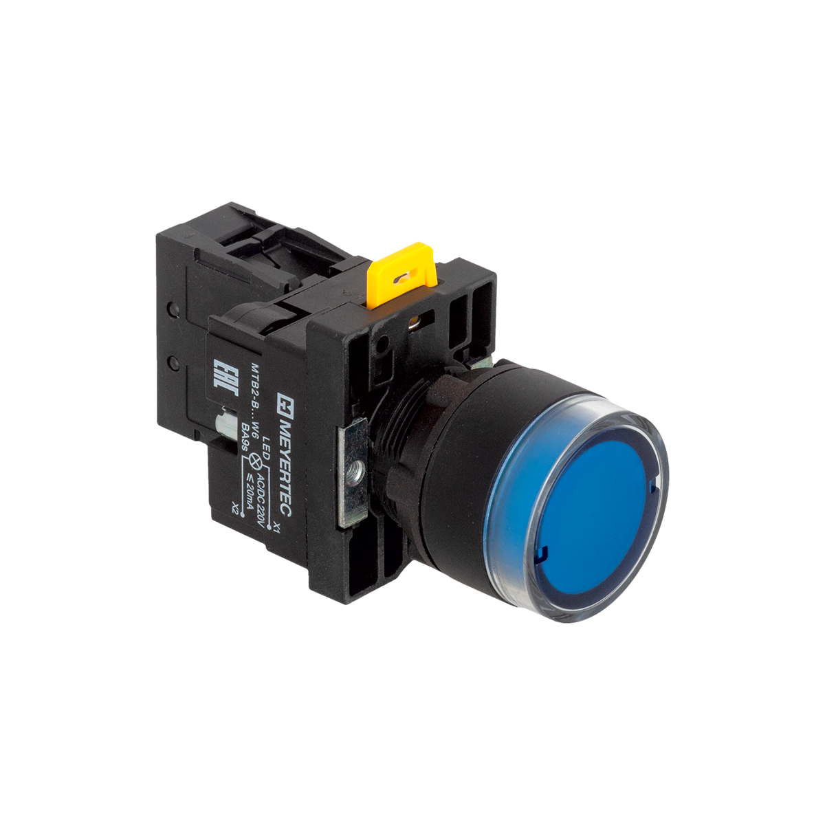 Кнопка синяя с подсветкой, 1NO, 220V AC/DC, IP54, пластик