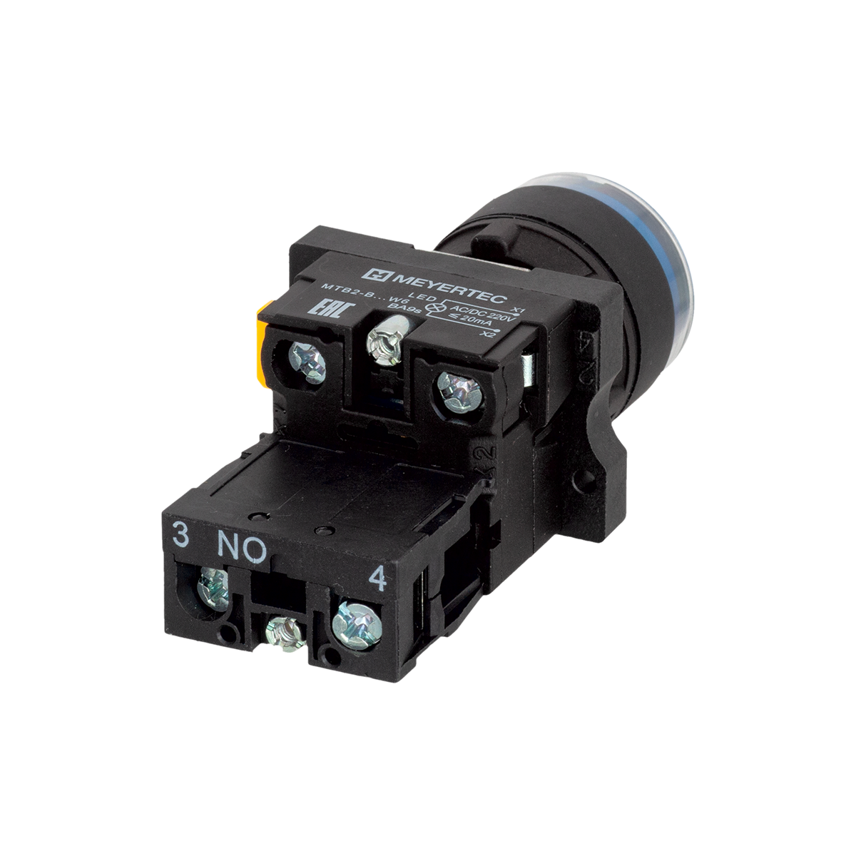 Кнопка синяя с подсветкой, 1NO, 220V AC/DC, IP54, пластик