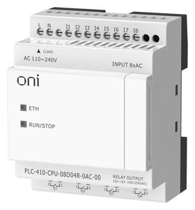 Модуль ЦПУ ПЛК 410 8 DI 4 RO 220В AC с Ethernet портом без экрана ONI PLC-410-CPU-08D04R-0AC-00