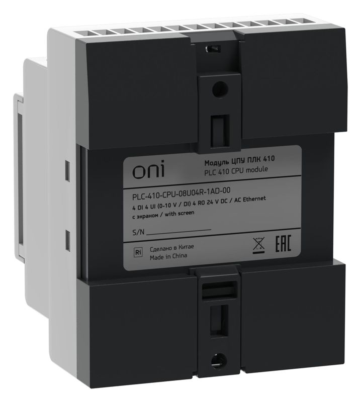 Модуль ЦПУ ПЛК 410 4 DI 4 UI (0-10 В/DI) 4 RO 12В-24В DC или 24В AC с Ethernet портом с экраном ONI PLC-410-CPU-08U04R-1AD-00