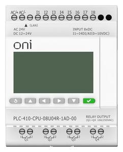 Модуль ЦПУ ПЛК 410 4 DI 4 UI (0-10 В/DI) 4 RO 12В-24В DC или 24В AC с Ethernet портом с экраном ONI PLC-410-CPU-08U04R-1AD-00