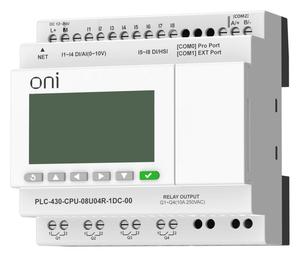 Модуль ЦПУ ПЛК 430 4 DI 4 UI (0-10В/DI) 4 RO 24В DC с Ethernet портом с экраном ONI PLC-430-CPU-08U04R-1DC-00