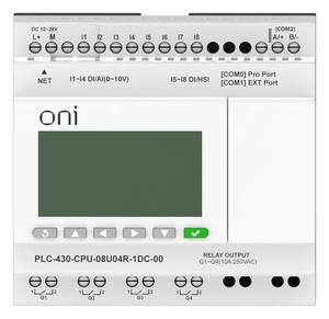 Модуль ЦПУ ПЛК 430 4 DI 4 UI (0-10В/DI) 4 RO 24В DC с Ethernet портом с экраном ONI PLC-430-CPU-08U04R-1DC-00