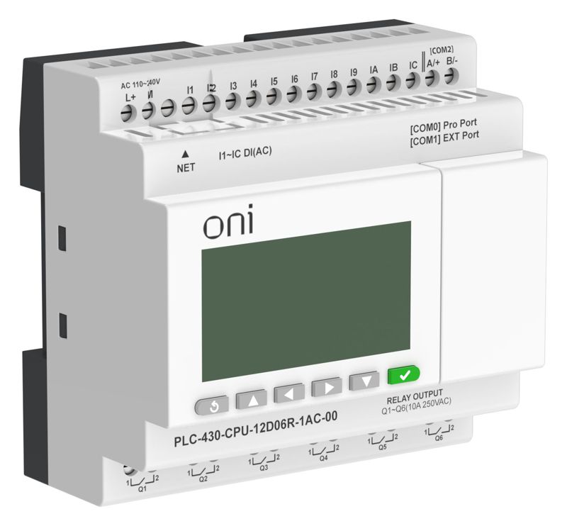 Модуль ЦПУ ПЛК 430 12 DI 6 RO 220В AC с Ethernet портом с экраном ONI PLC-430-CPU-12D06R-1AC-00