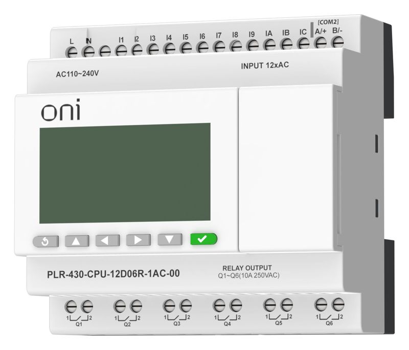 Модуль ЦПУ ПЛК 430 12 DI 6 RO 220В AC с экраном ONI PLR-430-CPU-12D06R-1AC-00