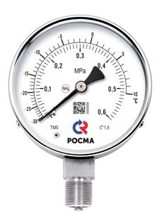 ТМВ-511Р.00(-0,1-0,9MPa)/(-70-+20°C)G1/2.1,5.NH3.Двойная шкала